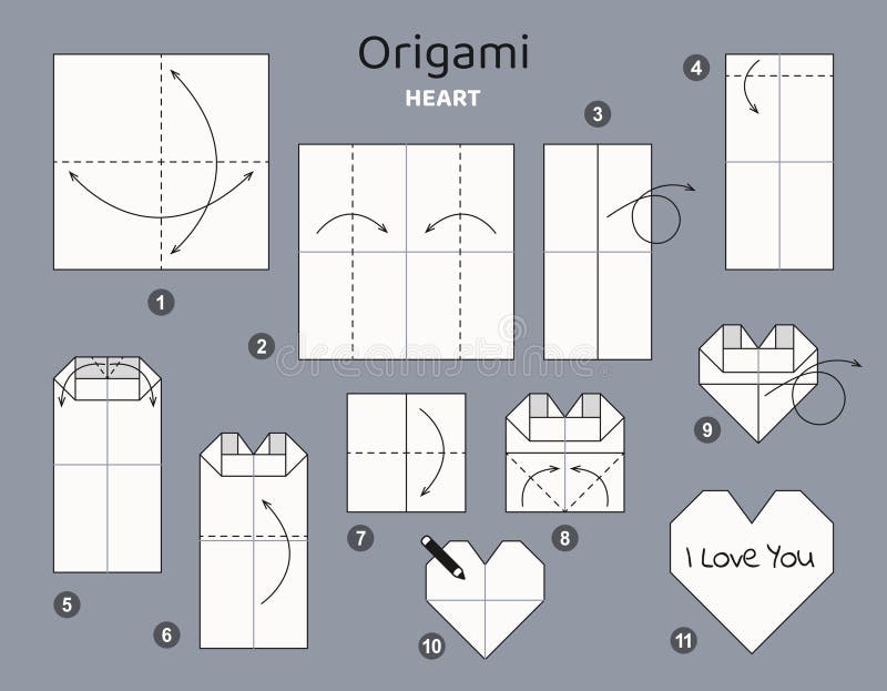 Heart origami instructions stock illustrations â heart origami instructions stock illustrations vectors clipart