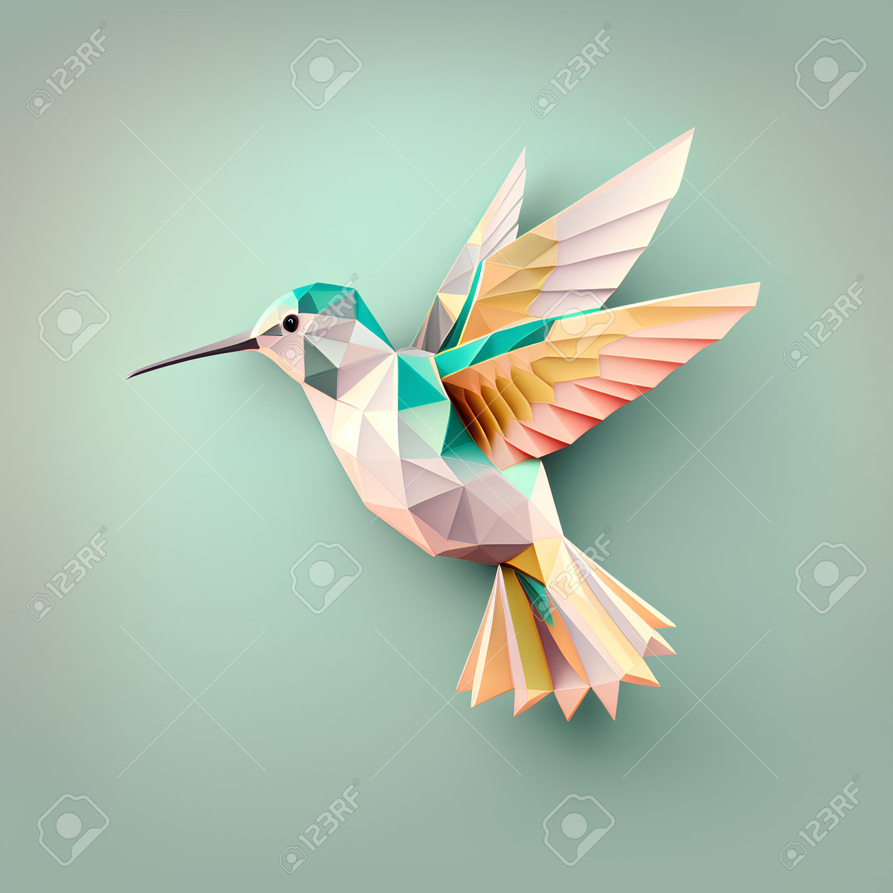 Origami hummingbird isolated on white background polygonal low poly style free image and photograph