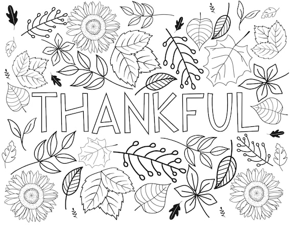 Fall coloring page thankful autumn time instant download and print