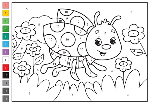 Ladybug color by number free printable coloring pages