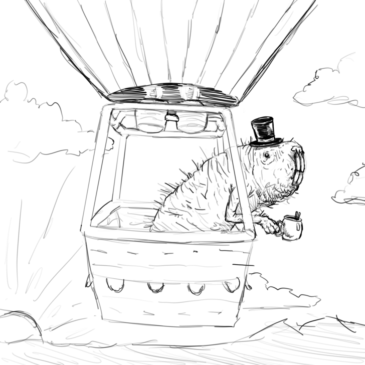 Sketch request naked mole rat in hot air balloon by borschtplz on