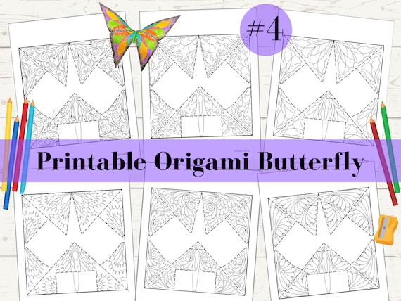 Origami butterfly coloring pages set printable paper