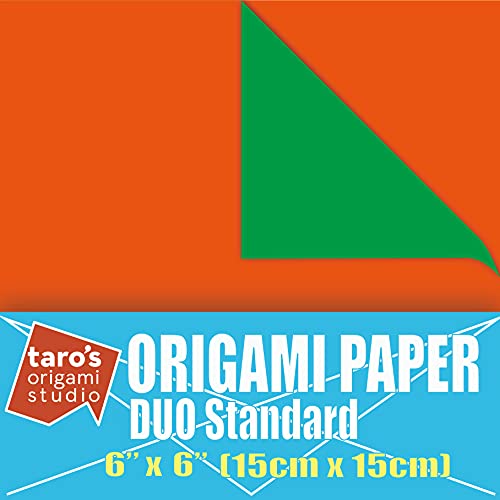 Taros origami studio duo orangegreen diffrent colors on each side double sided standard inch cm kami paper with color change patterns sheets made in japan