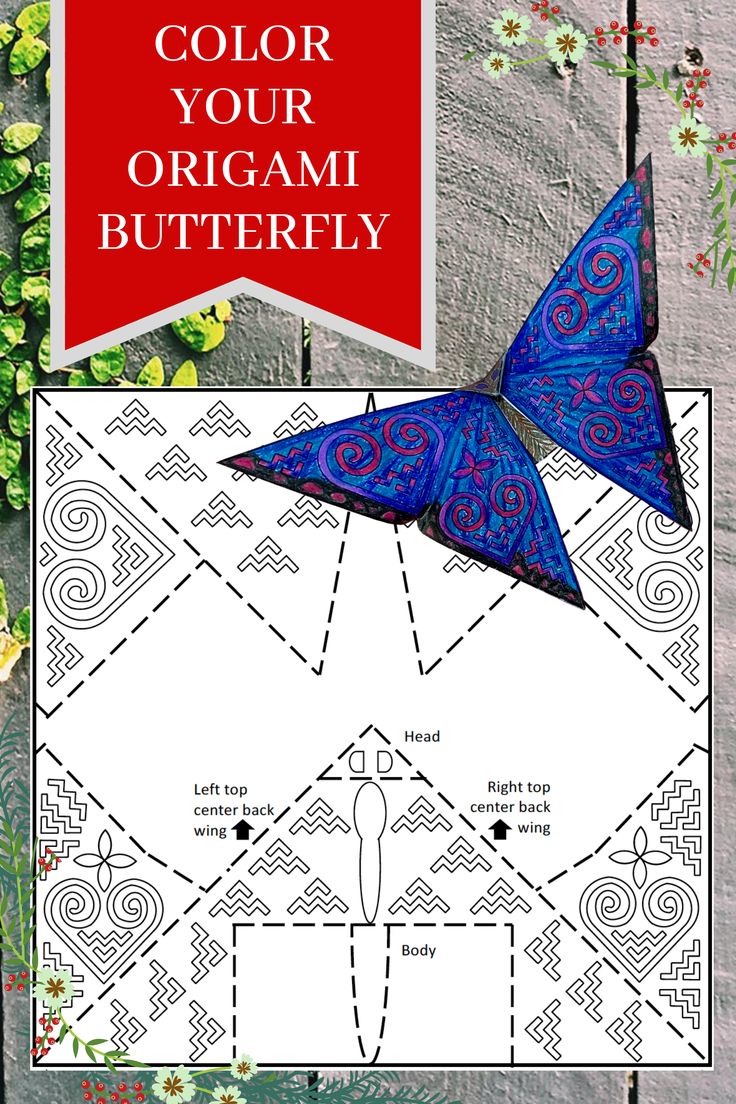 Origami butterfly coloring pages hmong symbols printable