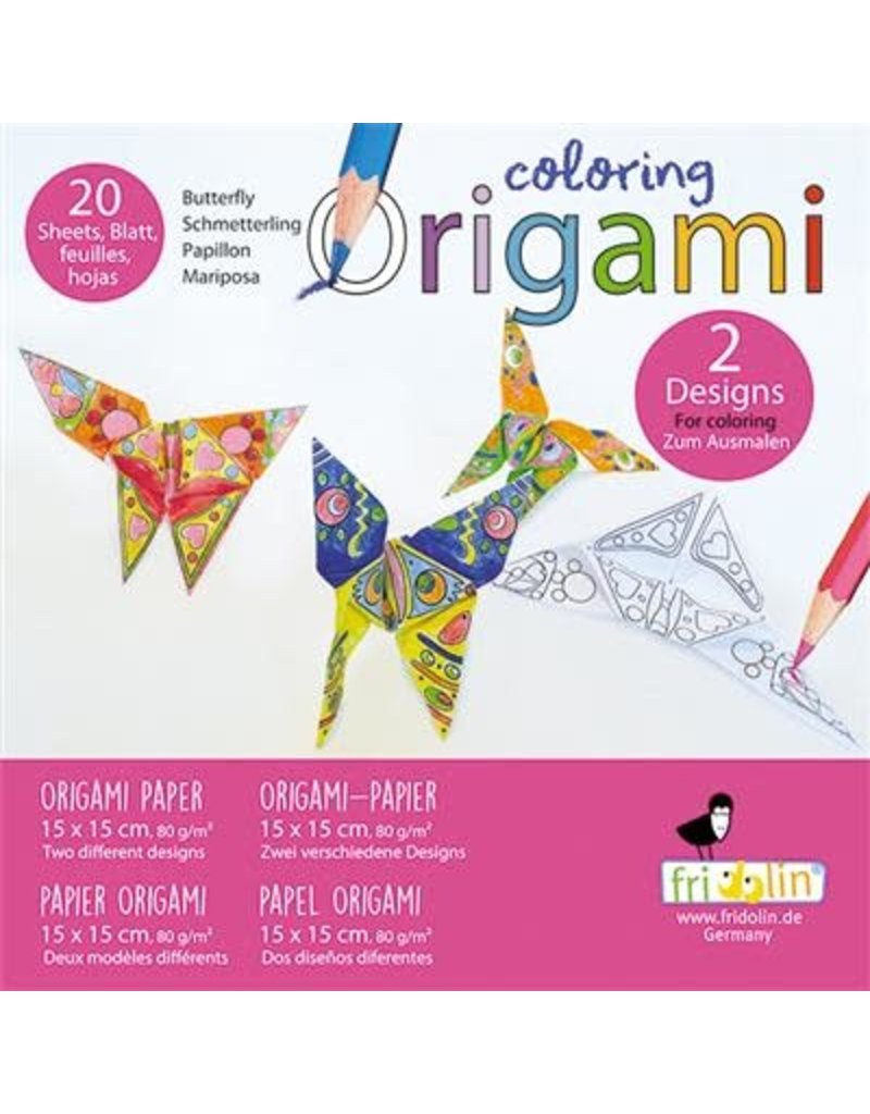 Fridolin art supplies coloring origami butterfly designs sheets cm x cm