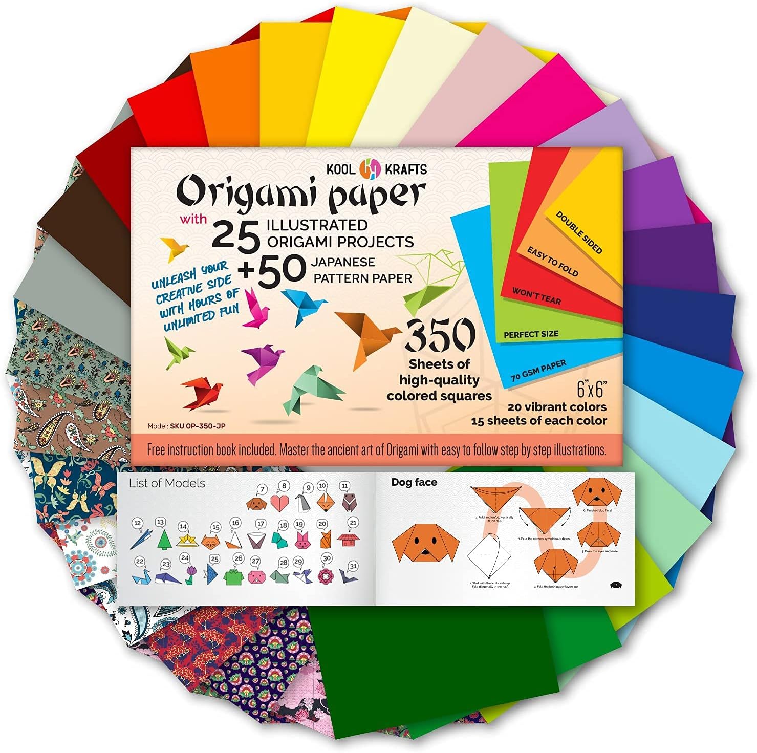 Origami paper origami paper kit set includes â sheets lors ã traditional japanese patterns origami book easy lored â