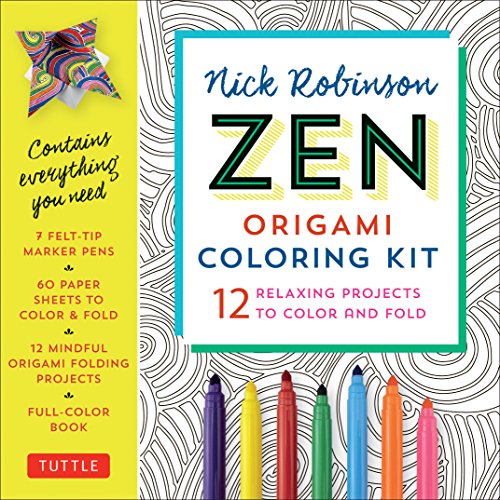 Zen origami coloring kit relaxing projects to color and fold includes origami book with mindful designs markers zen patterned origami papers