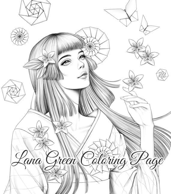 Origami coloring page for adults grayscale coloring page instant download lana green art jpeg pdf