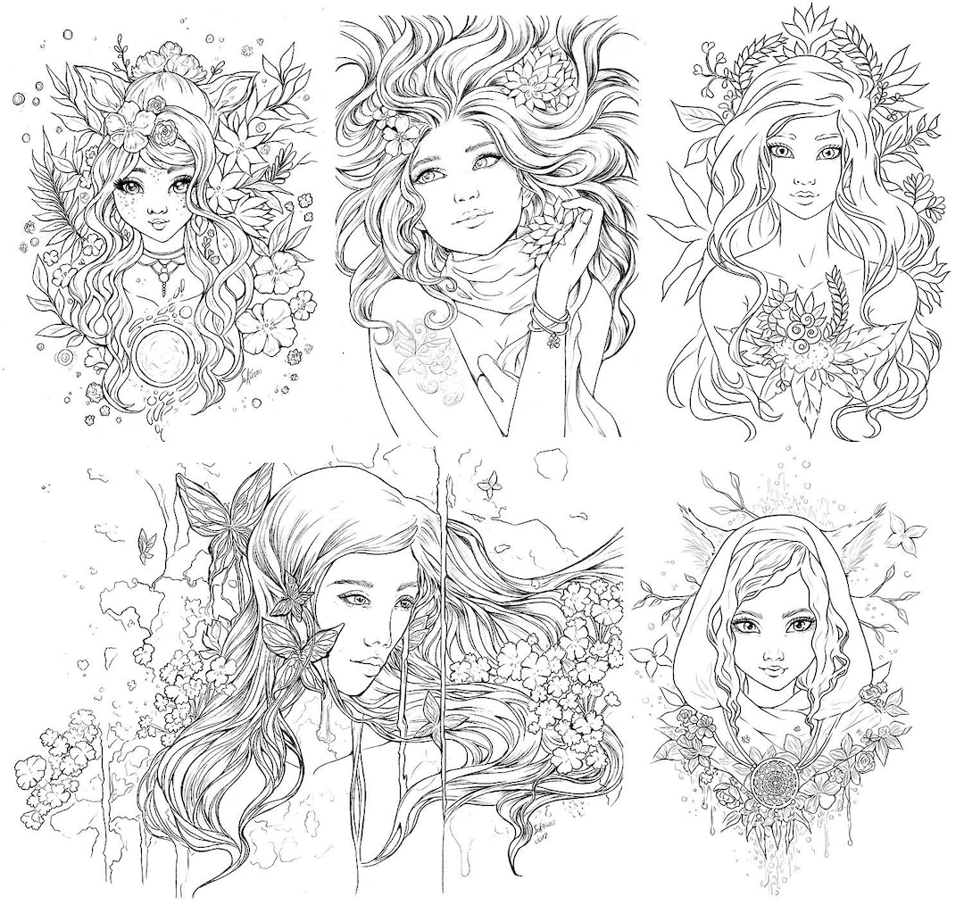 Pdf digital coloring book natural enchantment adult colouring book fantasy fairies spring elves pretty woman coloring pages by sakuems