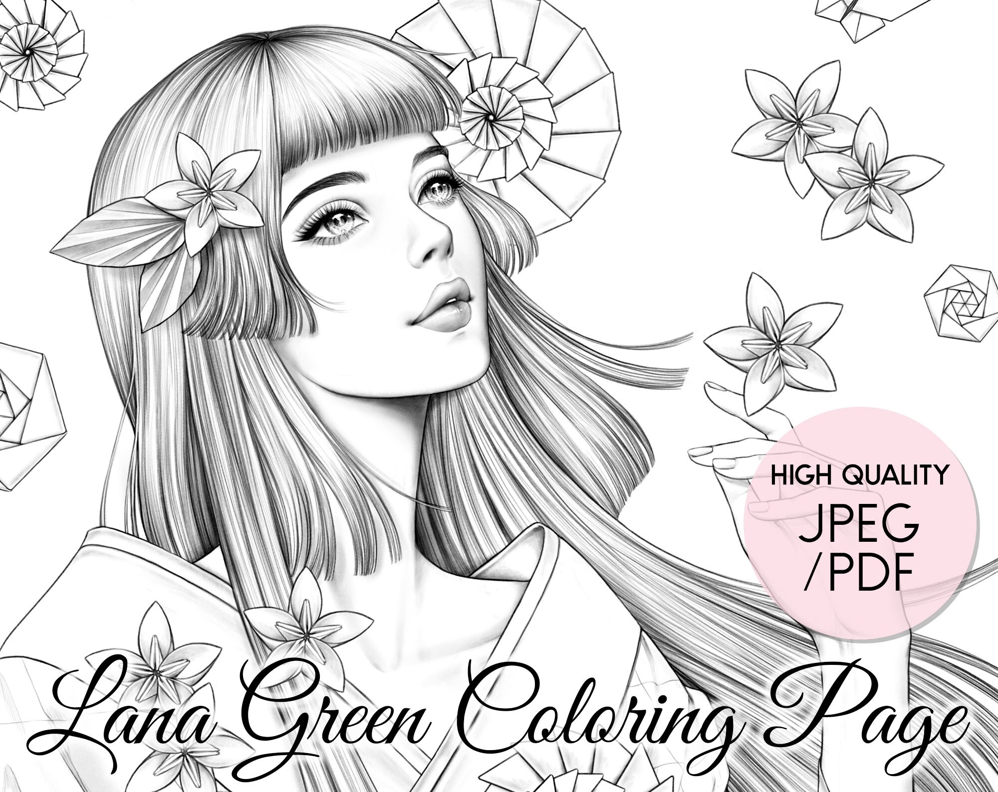 Origami coloring page for adults grayscale coloring page instant download lana green art jpeg pdf