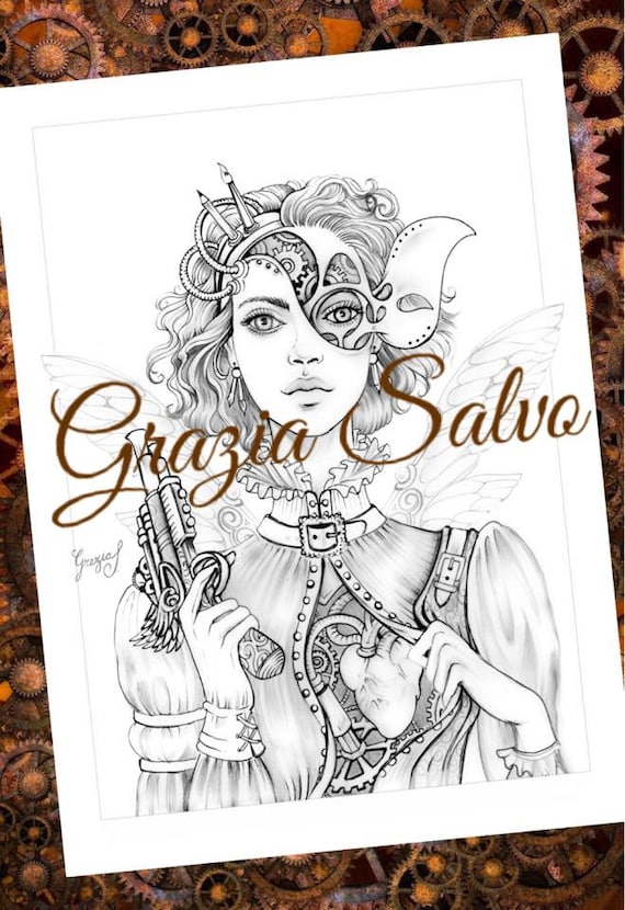 Steampunkfreakout grazia salvo right in the heart printable steampunk coloring page pdf jpg