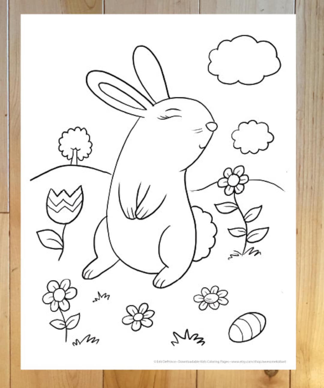 Cute bunny rabbit coloring page downloadable pdf file instant download