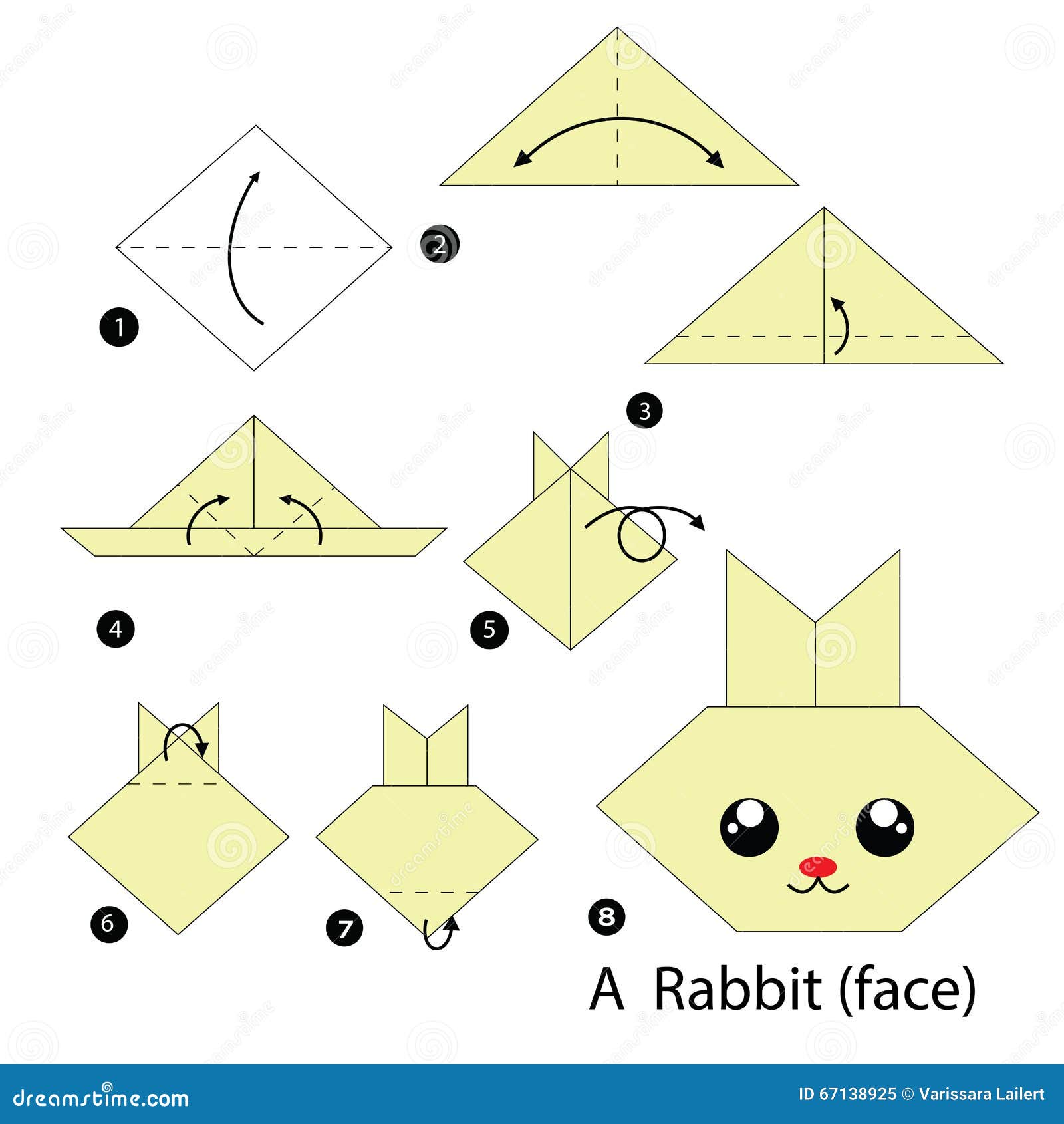 Step by step instructions how to make origami a rabbit stock vector