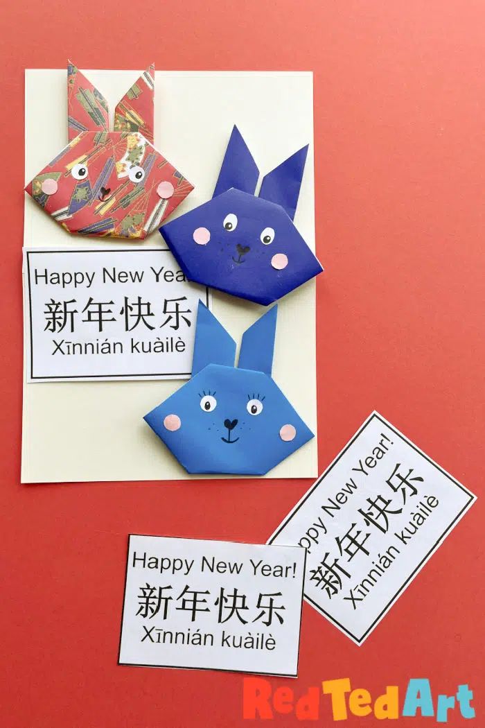 Bunny rabbit face origami for preschool on lunar new year