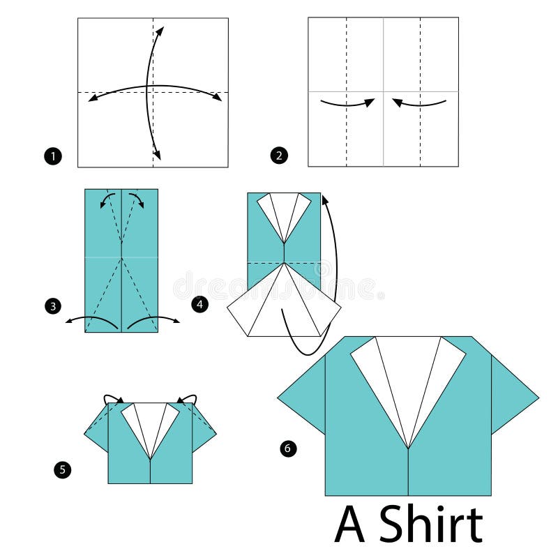 Step by step instructions how to make origami a shirt stock vector