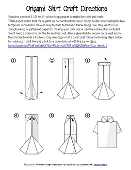 Fathers day origami shirt craft and card by teacher ms h tpt