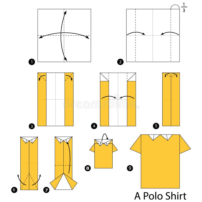 Step by step instructions how to make origami a polo shirt stock vector