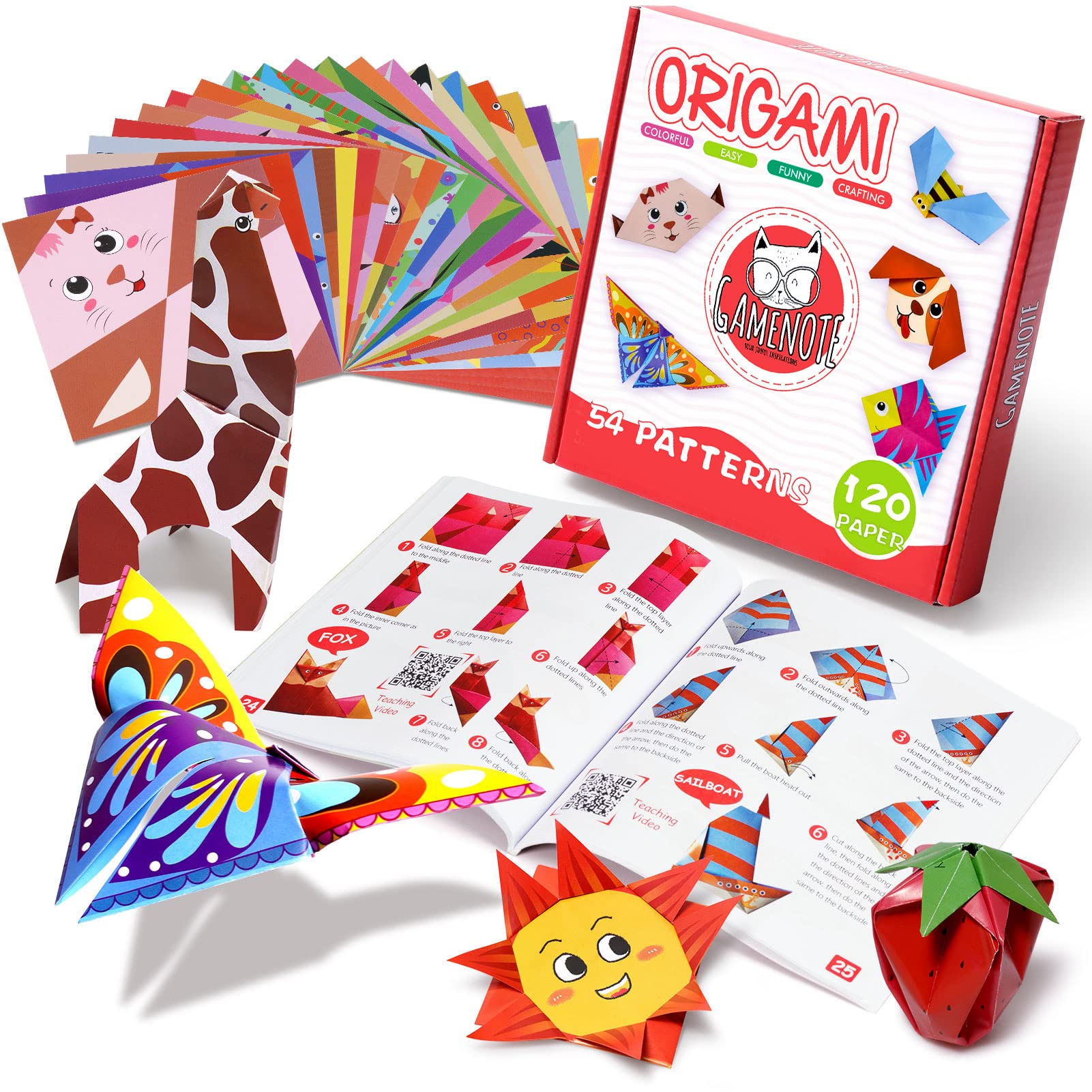 Gamenote colorful origami kit for kids projects double sided origami paper sheets practice papers instructional origami book origami gift for girls boys adult beginners training craft