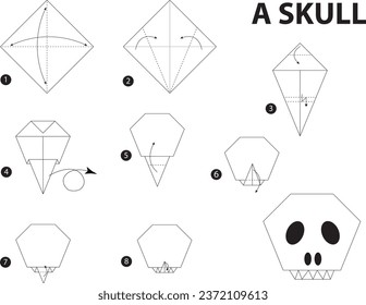 Origami skull halloween decoration step by stock vector royalty free