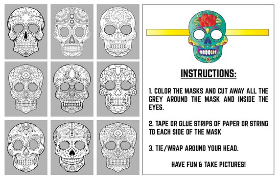 Dia de los muertos masks halloween coloring pages sugar skulls