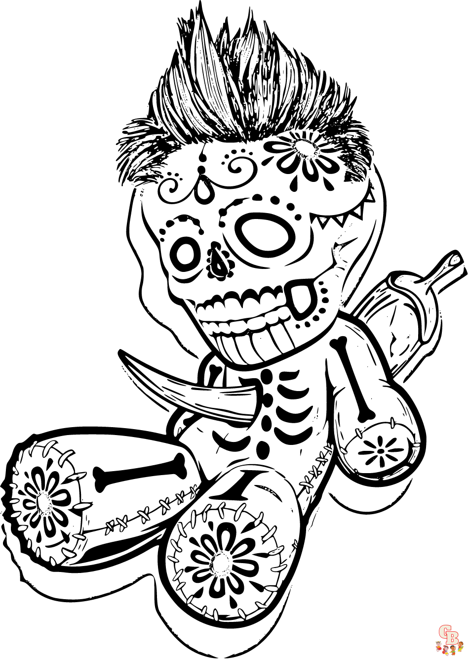 Skull with Flowers - Printable Coloring Page