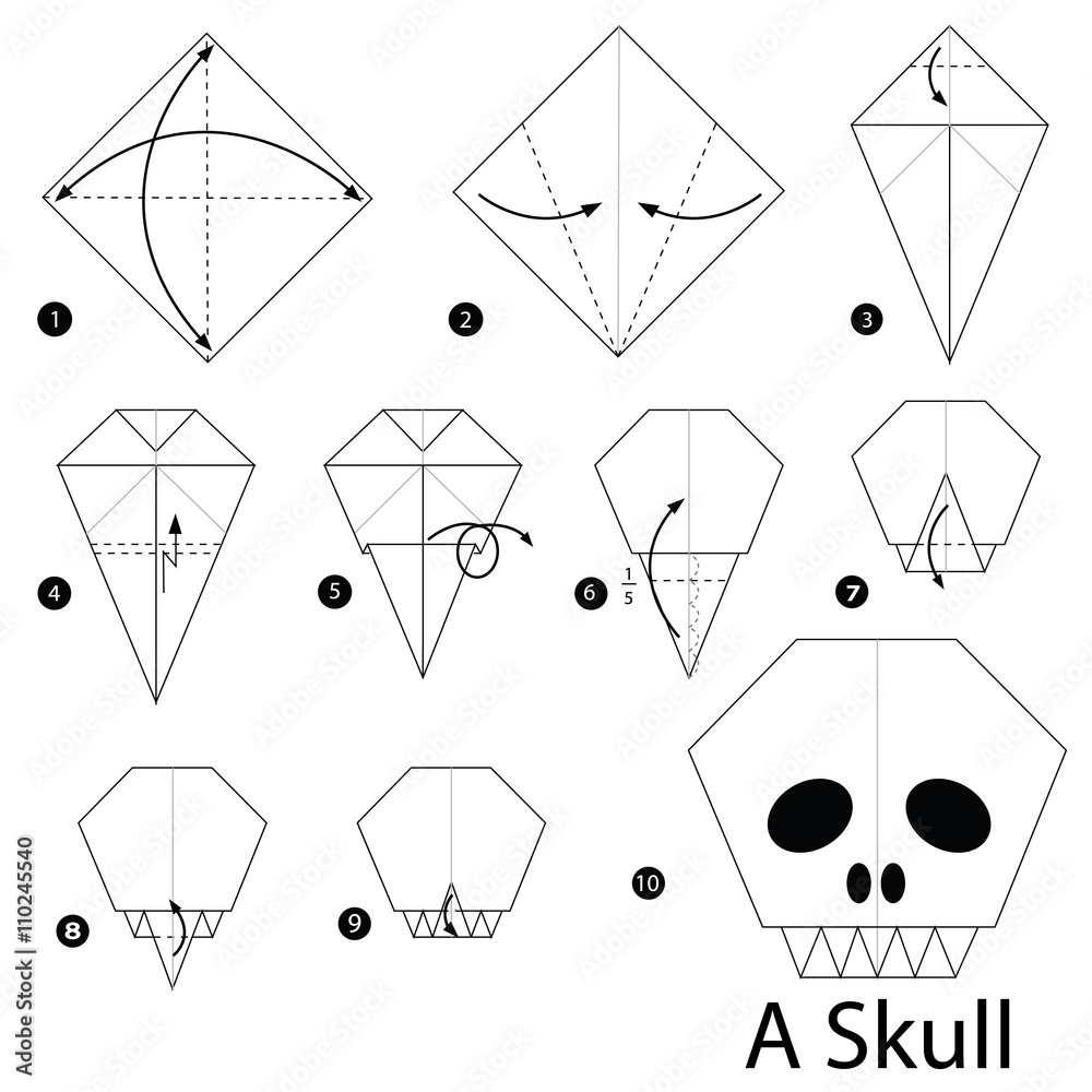 Step by step instructions how to make origami a skull vector