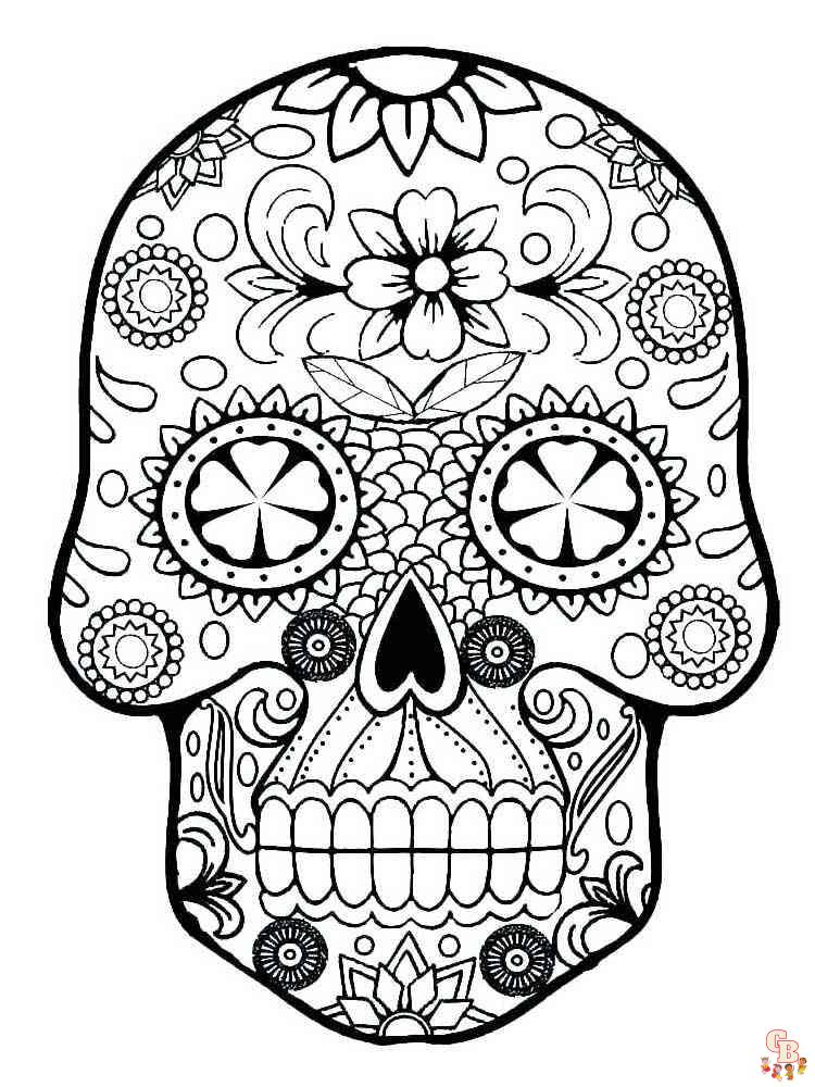 Skull with Flowers - Printable Coloring Page