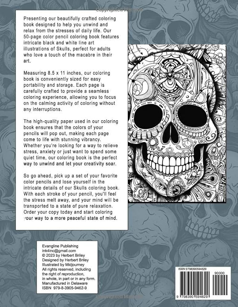 The bigger color pencil coloring book of skulls