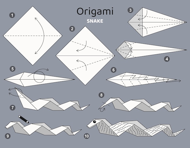 Premium vector snake origami scheme tutorial moving model origami for kids step by step