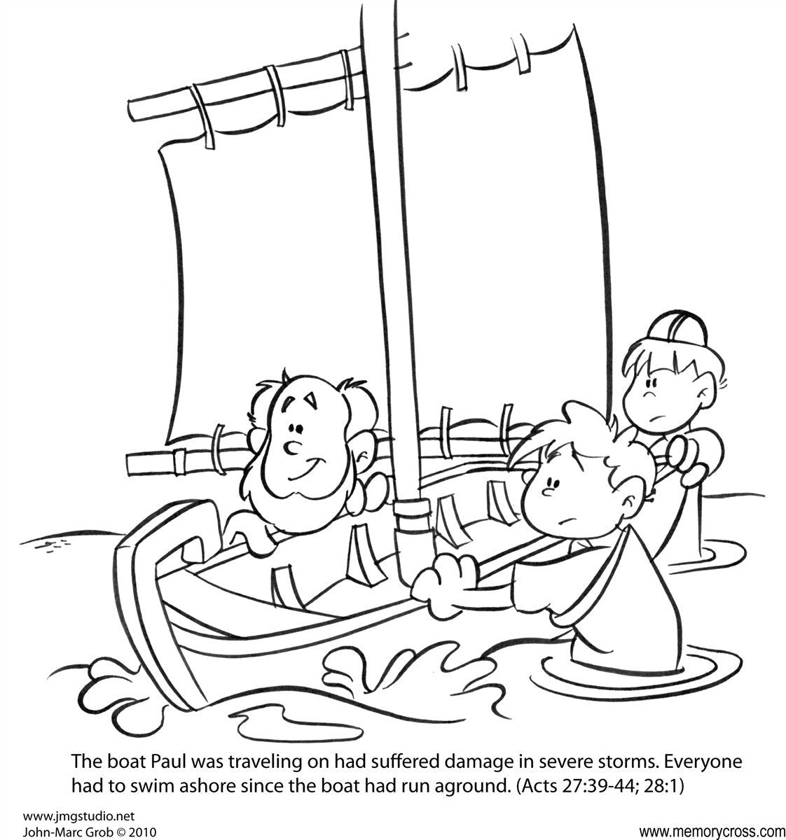 Paul survives a bite by a poisonous snake bible story coloring card â