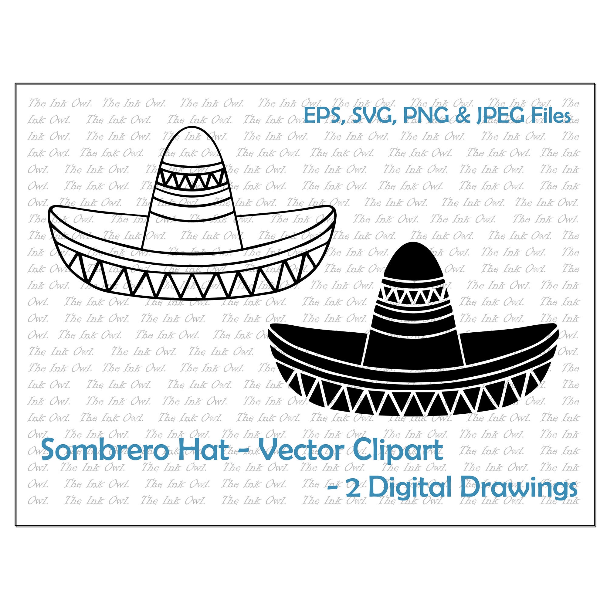 Sombrero hat vector clipart outline stamp drawing illustrations png jpg svg eps instant download