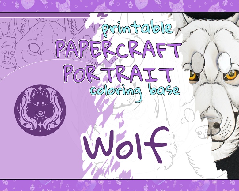 Printable paper craft coloring base wolf