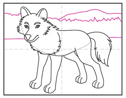 Easy how to draw a wolf tutorial and wolf coloring page