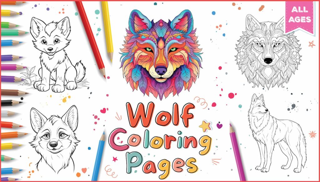 Wolf coloring pages for kids adults