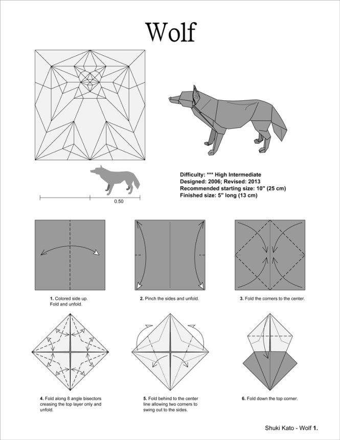 Origami wolf by shuki kato white washi deluxe origami diagrams origami animals origami easy