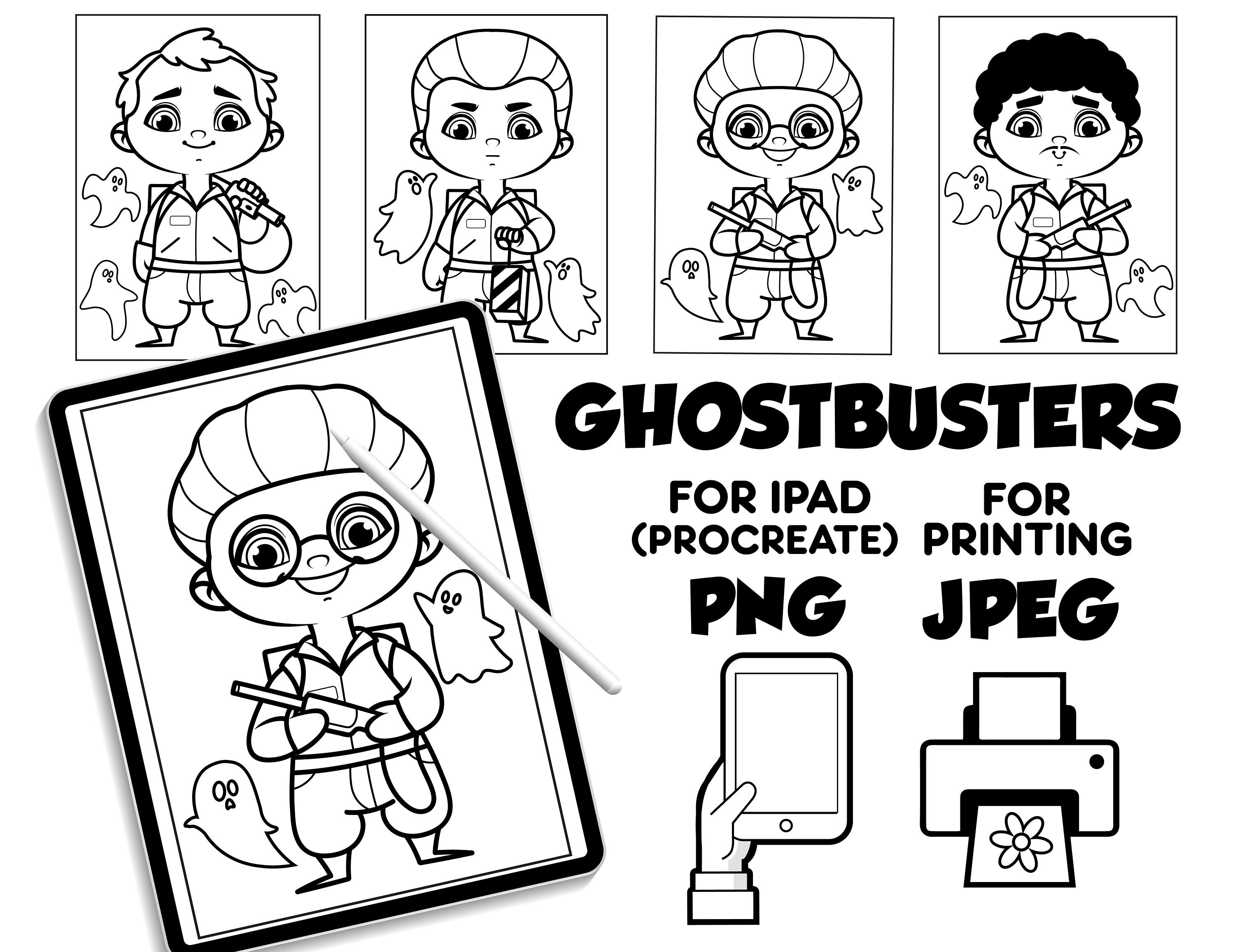 Ghostbusters coloring pages digital download coloring pages for procreate coloring book for kids for ipad ghostbusters printable