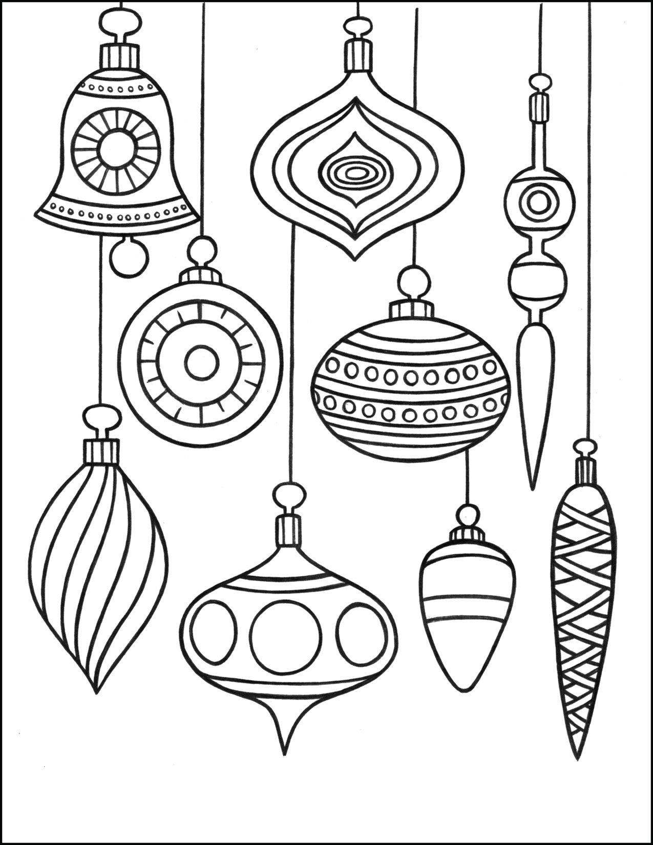 Christmas ornaments coloring page