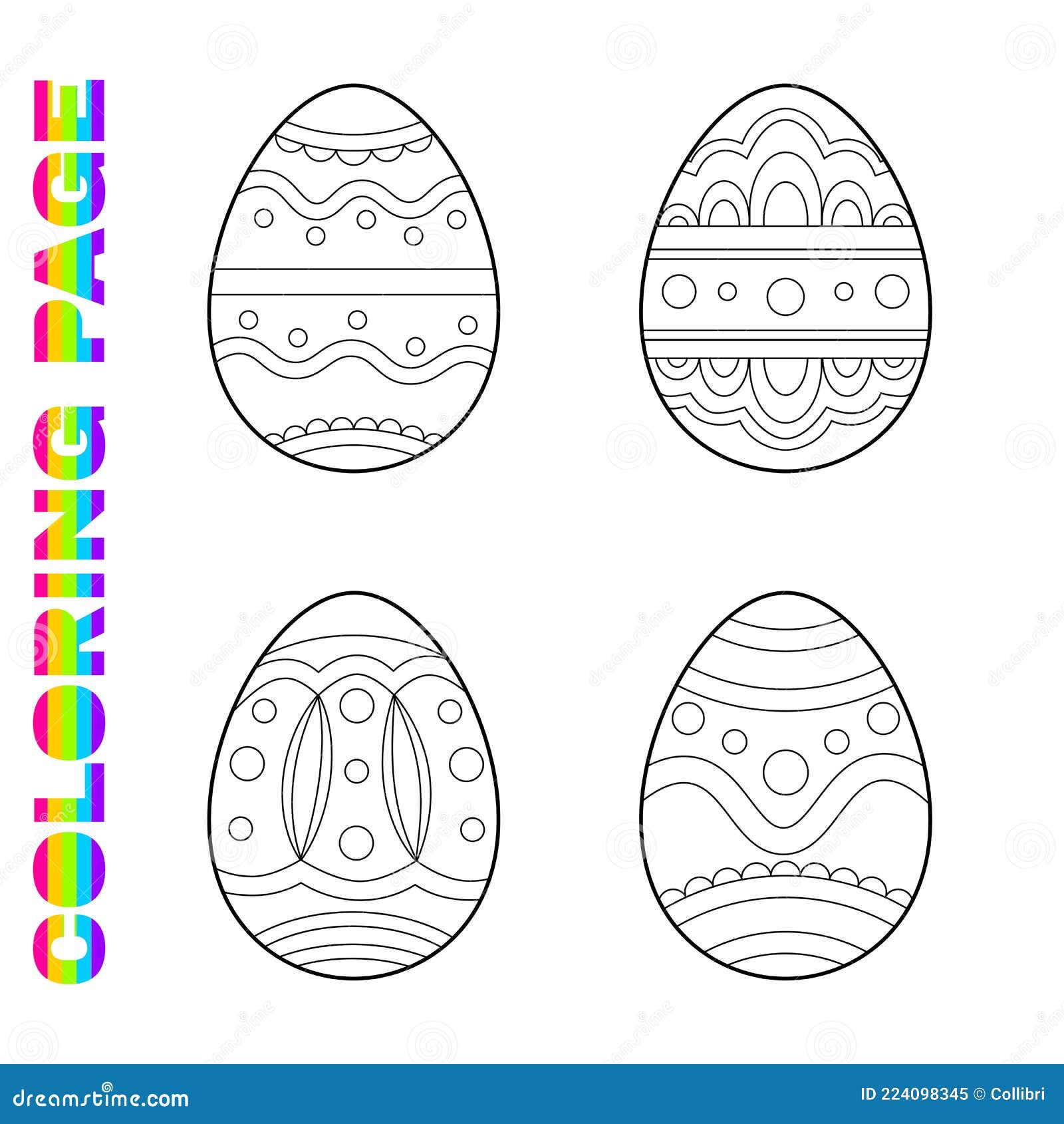 Coloring page for kids with ornate easter eggs for toddlers stock vector