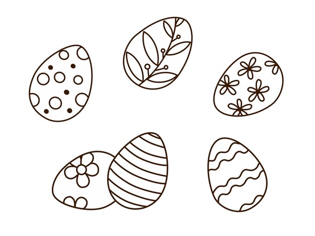 Premium vector doodle ornate easter eggs outline black and white drawings set