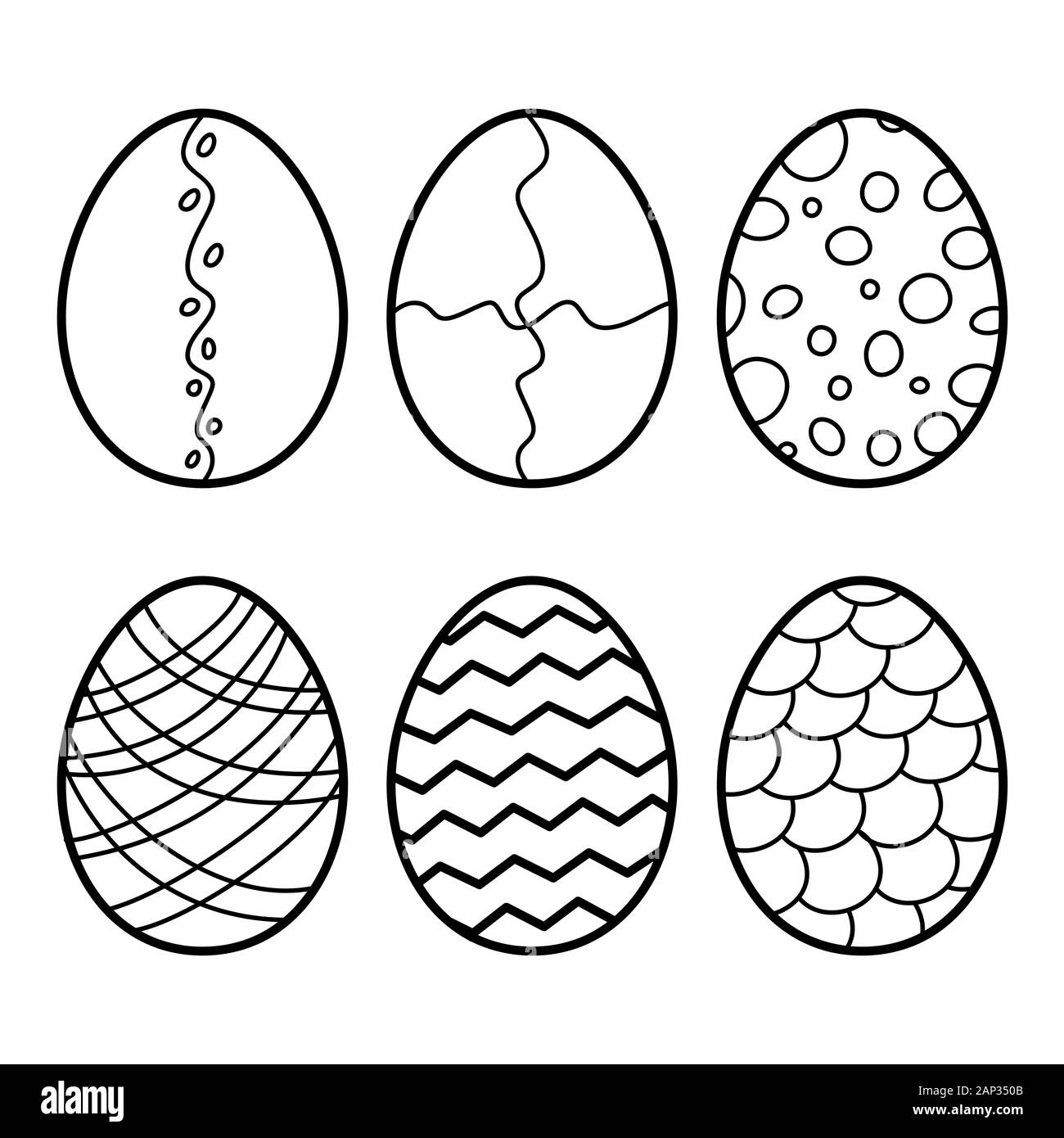 Easter eggs hand drawn decorative egg set elements in vector for coloring book black and white stock vector image art