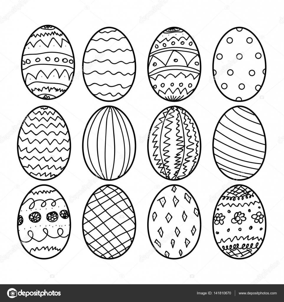 Easter eggs hand drawn decorative elements in vector for coloring book black and white decorative pattern stock vector by pleskach