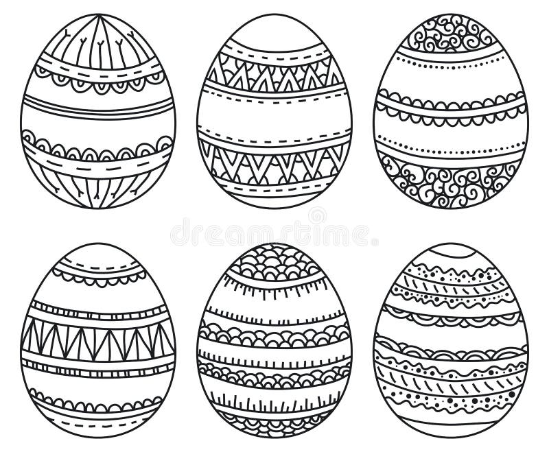 Vector set of easter eggs with geometric pattern for coloring book hand