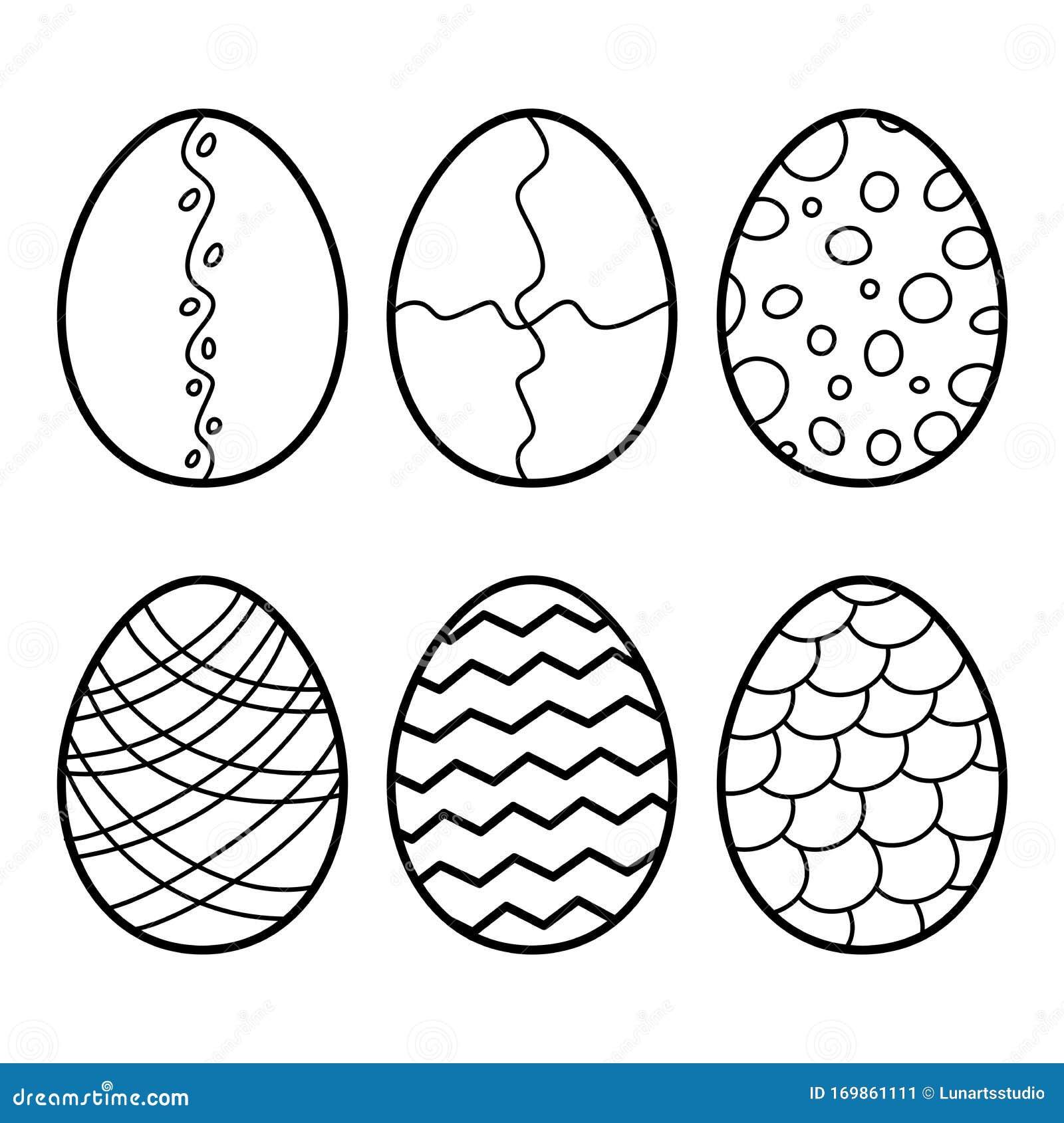 Easter eggs hand drawn decorative egg set elements in vector for coloring book stock vector