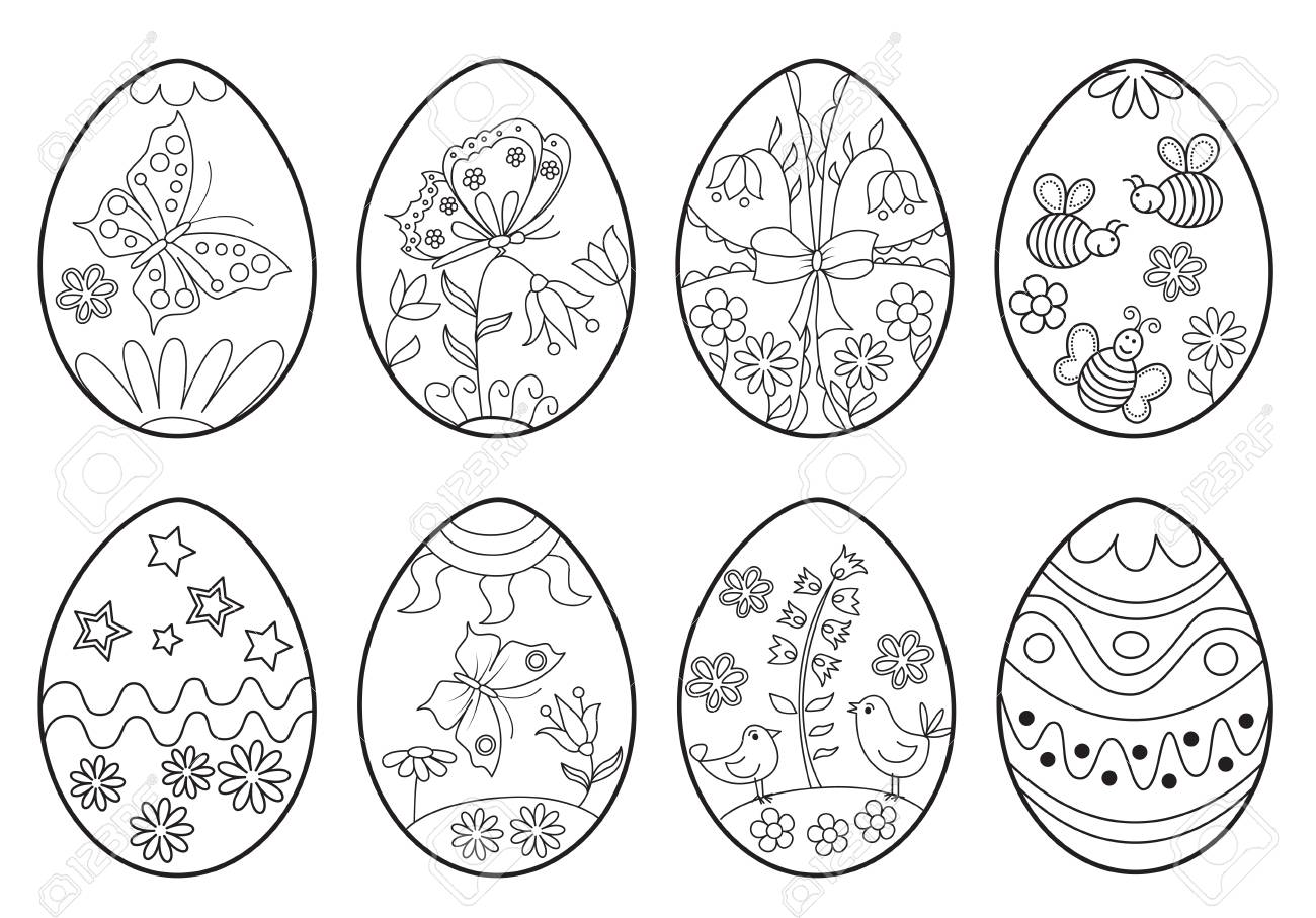 Set of decorative easter eggs coloring page royalty free svg cliparts vectors and stock illustration image