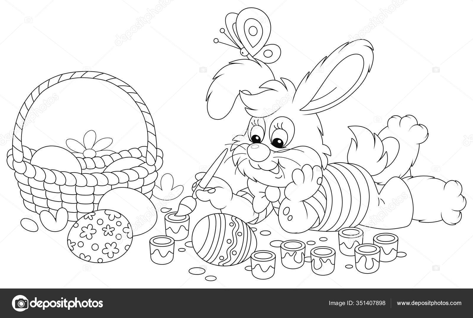 Happy little bunny painting beautiful ornate easter eggs bright colorful stock vector by alexbannykh