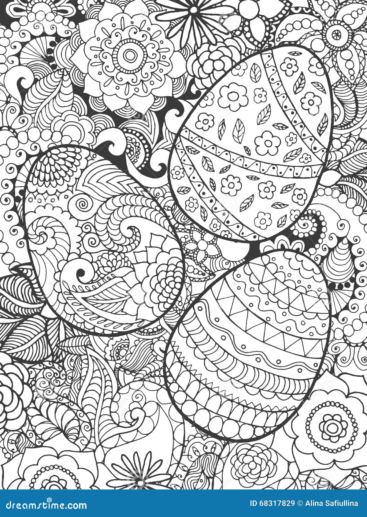 Easter eggs and flowers coloring page stock vector