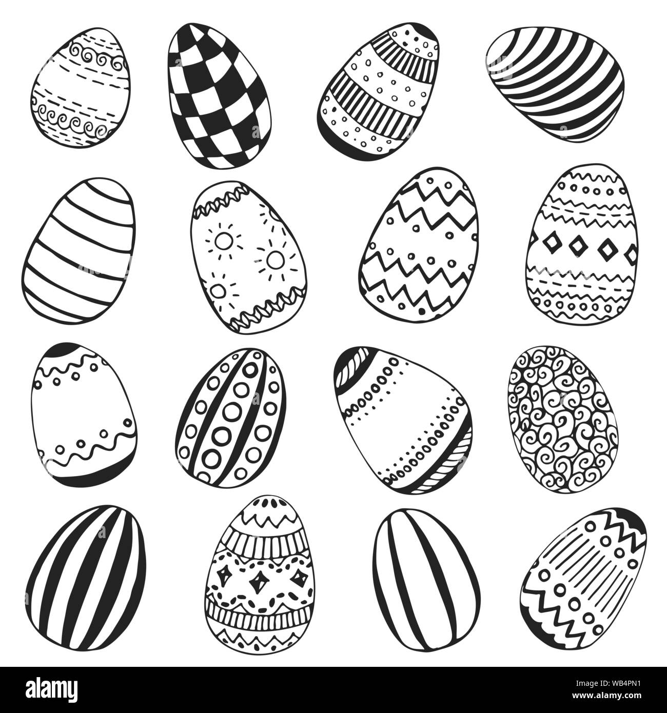 Set of decorative ornamental black and white easter eggs set of easter eggs hand drawn decorative elements in vector pattern for coloring book zentangle stock vector image art