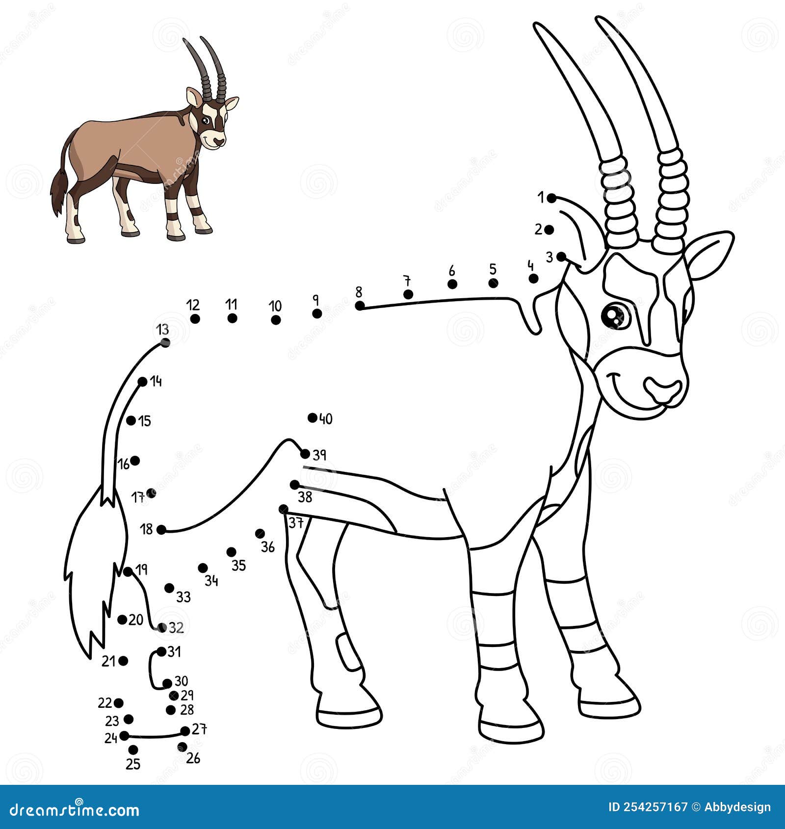 Dot to dot oryx coloring page for kids stock vector