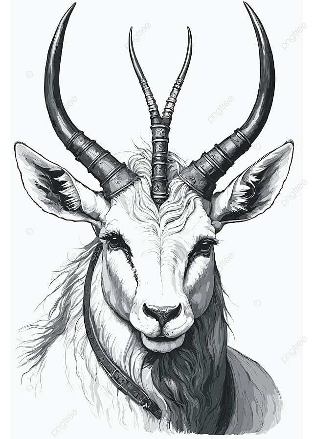 Vector illustration of a portrait of an oryx in black and white drawing style background wallpaper image for free download