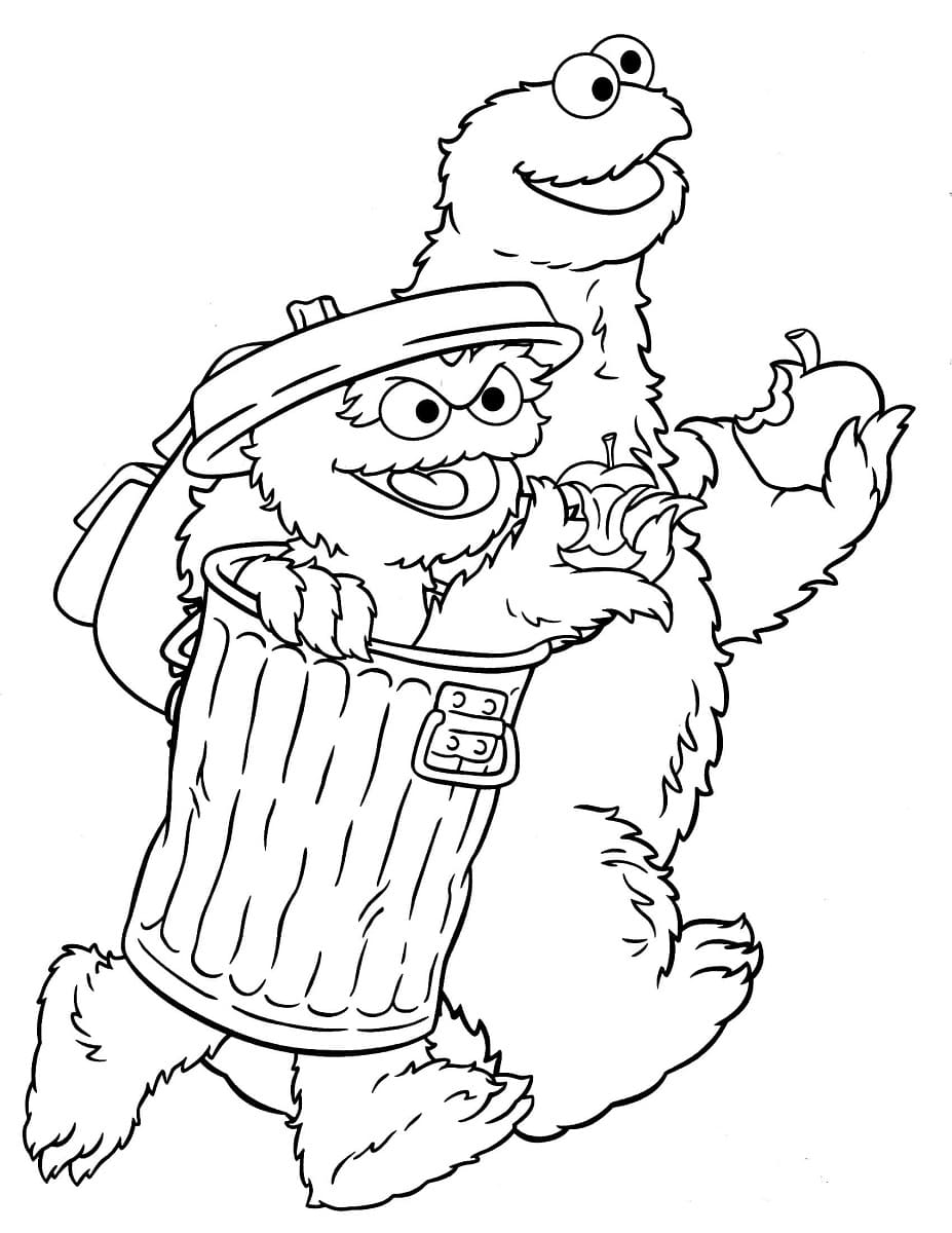 Oscar the grouch and cookie monster coloring page